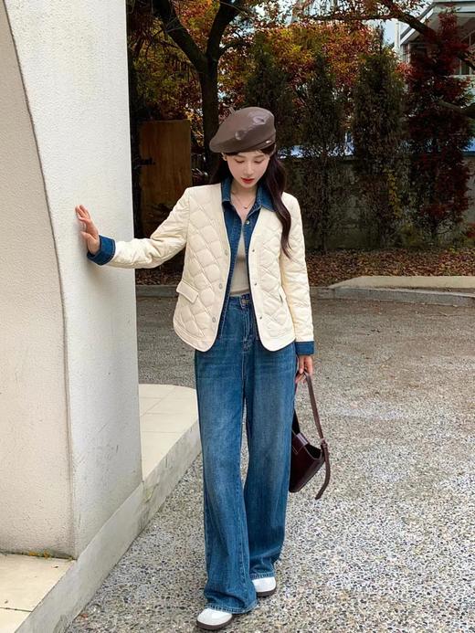 D6008        时尚气质休闲菱形格拼接牛仔假两件短款棉衣外套（特价不退换） 商品图1