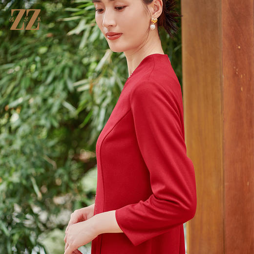 佐尔美秋季新款  优雅气质新中式旗袍风烫钻连衣裙女E33LL34 商品图1