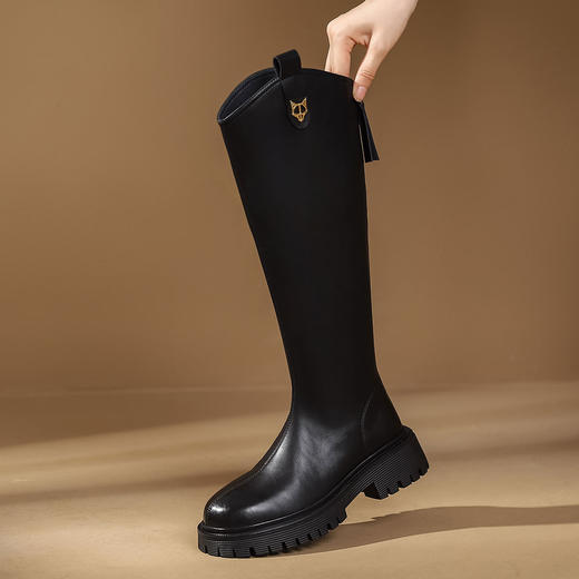 西村名物2023年秋冬新款长靴高筒靴直筒厚底增高骑士靴女秋冬【修饰腿型T23DQ45801 商品图3