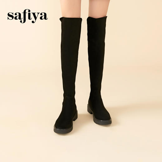 Safiya/索菲娅2023经典秋冬百搭圆头低跟弹力时装瘦瘦长靴 SF34117032/SF34119032 商品图1