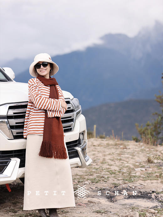 PETIT SCHAN小闪 CLO#370 Mung Bean Boiled Milk 绿豆煮奶 新疆长绒棉松紧腰刺绣加绒长半裙 商品图8