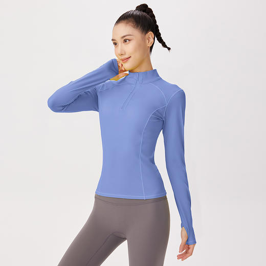跃牌【瑜见伽人系列】弹力修身透气速干跑步健身服运动上衣半拉链长袖 YE6064 （无胸垫） 商品图5