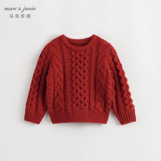 马克珍妮秋冬装新款 女童柔蓝绒圆领休闲绞花毛衣 231956 商品图1