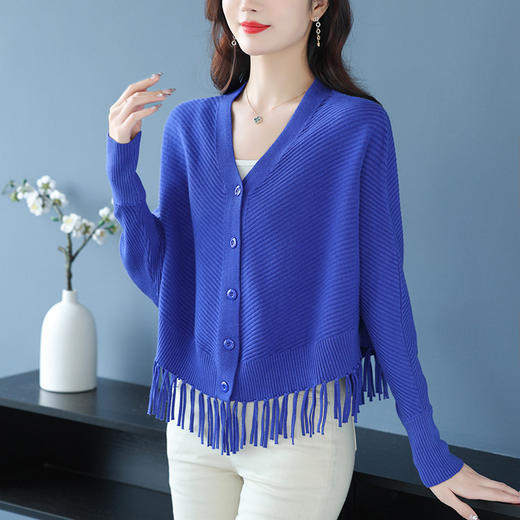 蝙蝠袖流苏针织开衫外套，小个子外搭春秋新款宽松毛衣外套潮CC-10-3332 商品图2