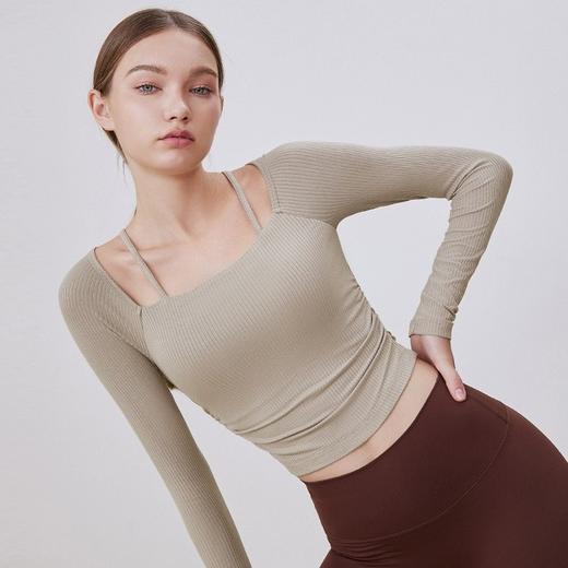 【限时秒】YOGACODE【火树银花系列】纯欲风细肩带瑜伽长袖YCDSL651 （半固定胸垫） 商品图1