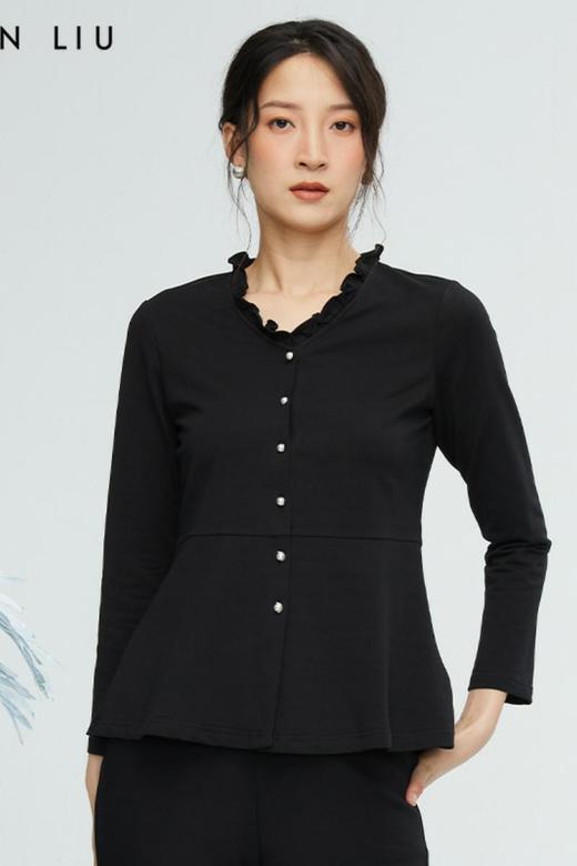 VIVIAN LIU薇薇安刘R2347308秋女装新款木耳边领收腰长袖针织衫 商品图5