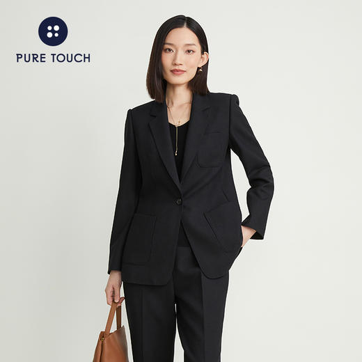 pure touch女士西服羊毛上衣时尚休闲黑色西装通勤百搭外套 商品图0