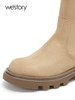 westory真皮厚底瘦瘦靴22年秋冬新款短筒圆头百搭增高弹力靴W22DS82042 商品缩略图2