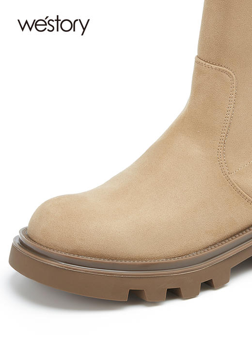 westory真皮厚底瘦瘦靴22年秋冬新款短筒圆头百搭增高弹力靴W22DS82042 商品图2