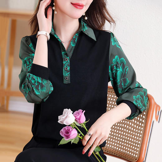 假两件衬衫，秋冬季新款娃娃领宽松遮肚显瘦长袖气质打底上衣KQL-E324N9679 商品图2