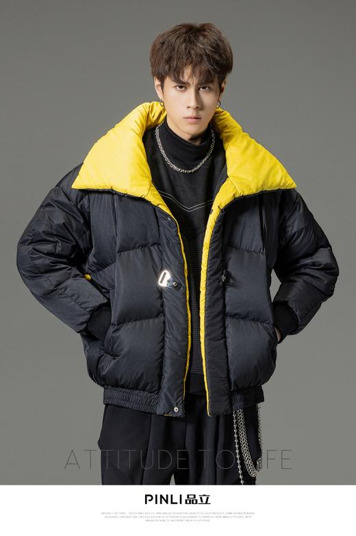 PINLI品立秋冬新品大翻领撞色羽绒服男士宽松休闲短款外套潮B233108055 商品图6