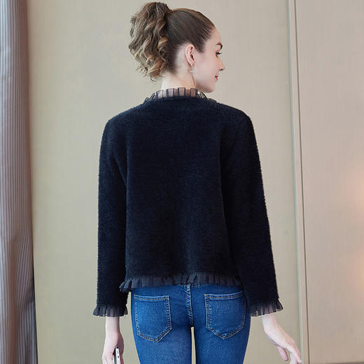 奢姿2024春季新款大码女装压褶花边时尚毛衣胖妹妹单排扣外套5733390275 商品图4