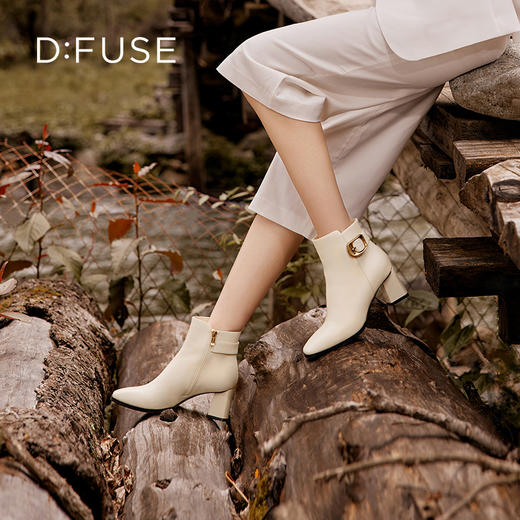 Dfuse迪芙斯冬季新款牛皮方头复古金扣粗高跟短靴DF34116013/DF34118013 商品图8