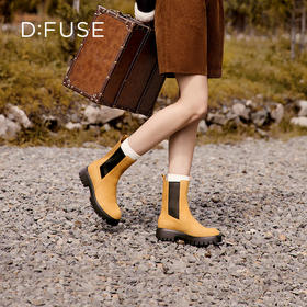 Dfuse迪芙斯冬新款牛皮大黄靴圆头厚底短靴女户外DF34116004