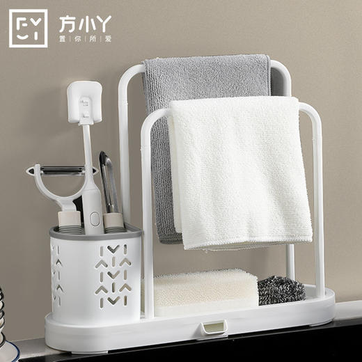 【厨房帮手，拒绝凌乱！】抹布架厨房用品置物架，海绵沥水台面水槽挂洗碗布收纳，居家必备lm 商品图0