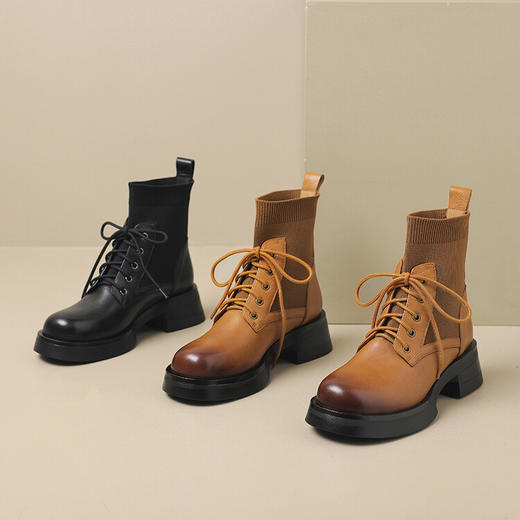 时尚百搭，复古擦色里外全皮毛线筒系带马丁靴短靴SSS5688 商品图4