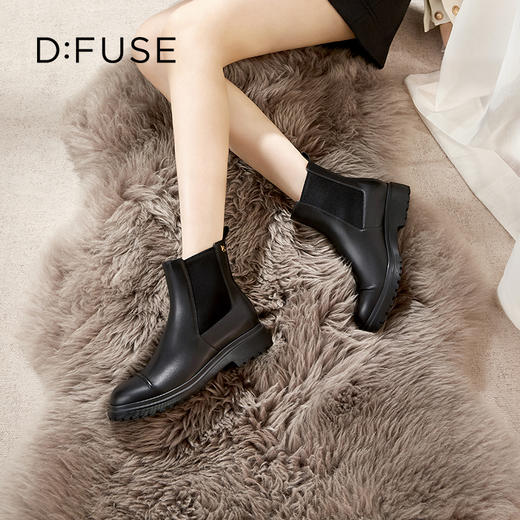 Dfuse迪芙斯冬新款牛皮圆头厚底切尔西短靴大黄靴DF34116155 商品图0