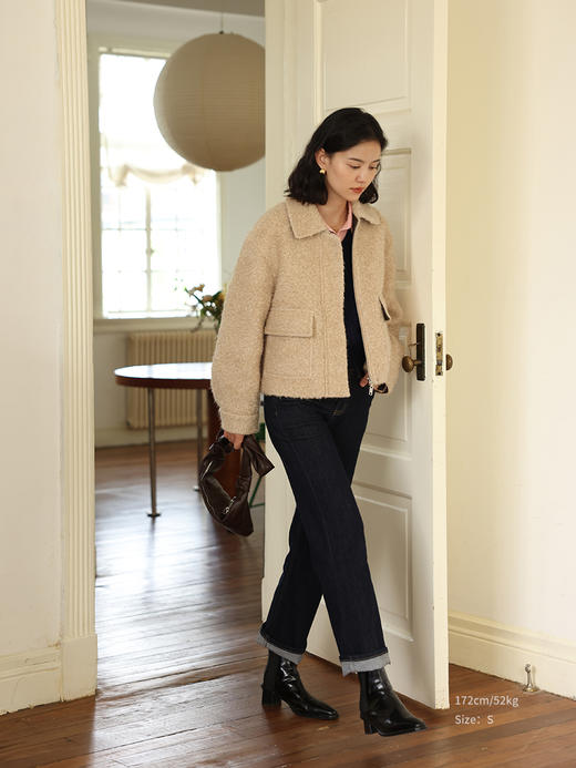 HeyDress圈圈呢毛呢外套女士秋冬法式翻领宽松小香风短款羊毛上衣 商品图0