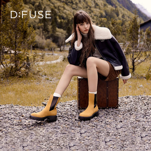Dfuse迪芙斯冬新款牛皮大黄靴圆头厚底短靴女户外DF34116004 商品图11