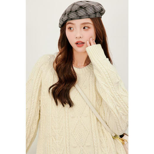 【严选】诗凡黎冬宽松圆领H廓形精致绞花套头衫SEA130591 商品图1