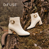 Dfuse迪芙斯冬季新款牛皮方头复古金扣粗高跟短靴DF34116013/DF34118013 商品缩略图11