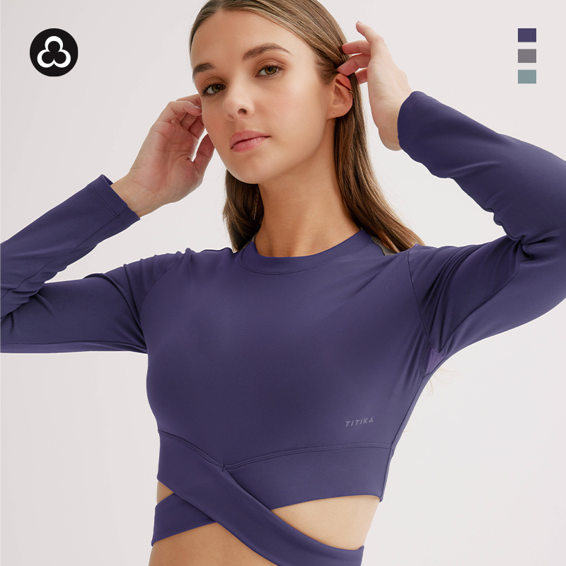 加拿大TITIKA运动T恤瑜伽健身时尚运动长袖圆领修身透气Cross