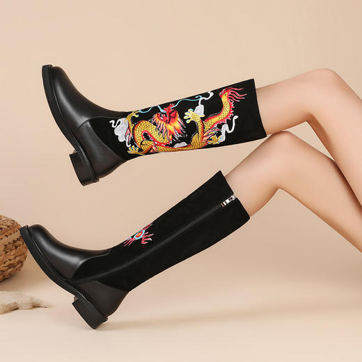 OLD G003民族风高筒靴磨砂牛皮长筒靴刺绣花 商品图3