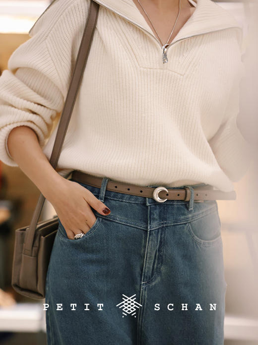 PETIT SCHAN小闪 ACC#009 fly me to the moon 大月亮 意大利进口头层油腊皮黄铜扣大月亮腰带 商品图0