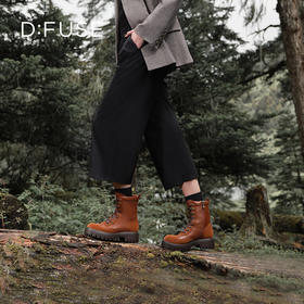 Dfuse迪芙斯冬季新款圆头经典系带马丁靴厚底短靴DF34116001/DF34118001