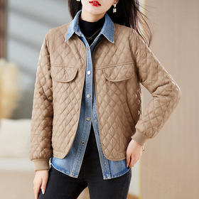 时尚假两件夹棉外套，拼接牛仔秋冬季薄款外套QYM-KED-33835-Y