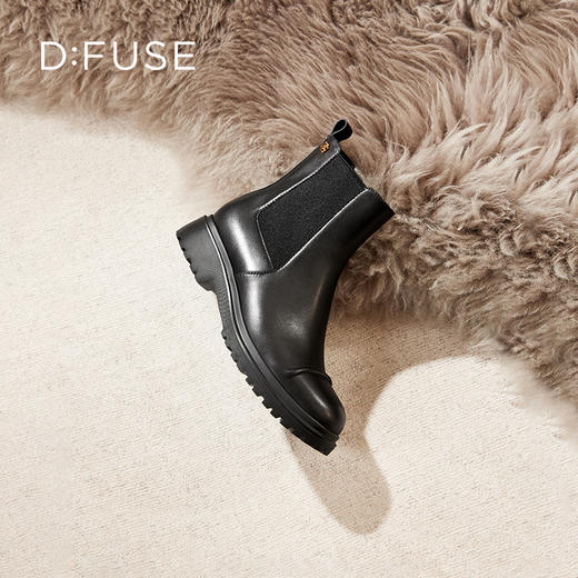 Dfuse迪芙斯冬新款牛皮圆头厚底切尔西短靴大黄靴DF34116155 商品图8