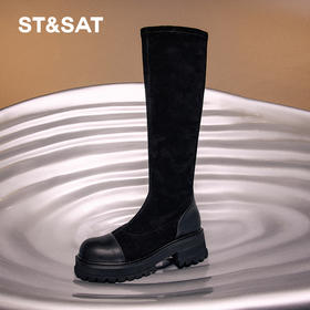 星期六时尚拼接弹力长筒瘦瘦靴SS34117222