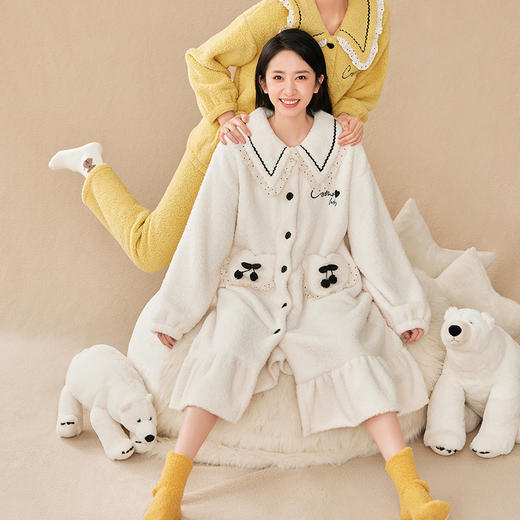 都市丽人生活家居女士睡衣羊羔绒法兰绒睡裙厚款单件袍家居服LH37A5 商品图2