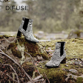 Dfuse迪芙斯冬季新款经典斑马纹粗跟切尔西短靴女DF34116106