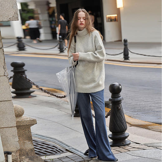 复古高领针织毛衣女秋冬新款港风软糯针织衫宽松慵懒上衣V2232585 商品图1