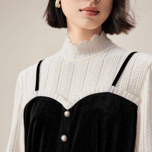 【严选】伊芙丽冬法式假两件丝绒连衣裙1EA995221 商品图1