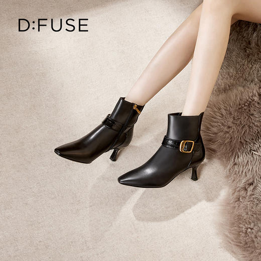 Dfuse迪芙斯冬季新款复古短靴细高跟踝靴加绒加厚DF34116016/DF34118016 商品图3