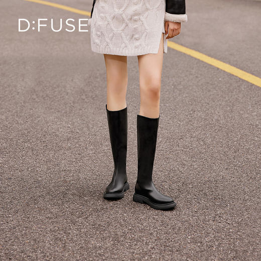 Dfuse迪芙斯2023冬季新款圆头骑士靴弹力瘦瘦长筒高靴DF34117163 商品图7