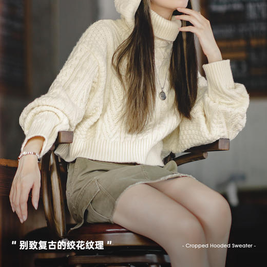 马登女装美式复古连帽高领毛衣秋冬外穿短款堆堆帽针织衫设计感 商品图2
