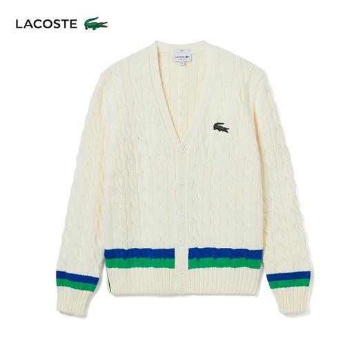 【海南专供价】Lacoste法国鳄鱼男女同款新款学院风V领开衫毛衣AH2114-10 商品图0