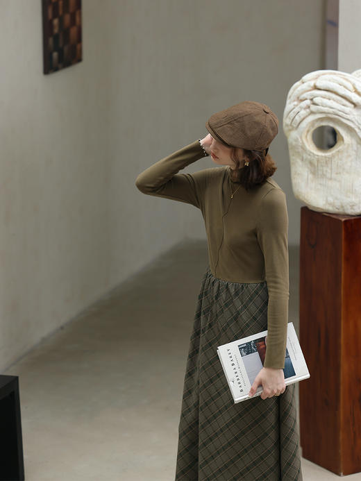 HeyDress法式高领连衣裙女秋冬复古拼接设计收腰修身显瘦气质裙子 商品图3