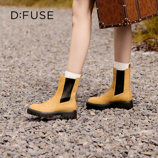 Dfuse迪芙斯冬新款牛皮大黄靴圆头厚底短靴女户外DF34116004 商品图12