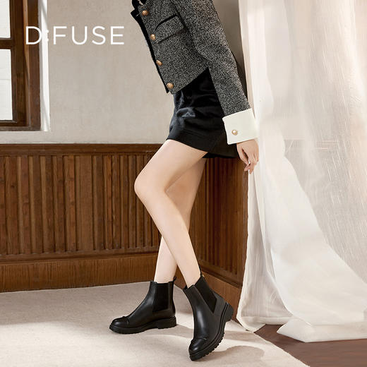 Dfuse迪芙斯冬新款牛皮圆头厚底切尔西短靴大黄靴DF34116155 商品图3