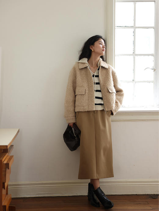 HeyDress圈圈呢毛呢外套女士秋冬法式翻领宽松小香风短款羊毛上衣 商品图3