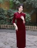 复古中国风，七分袖秋冬款黑色纯色金丝绒长款日常可穿气质旗袍GSJ-3386 商品缩略图2