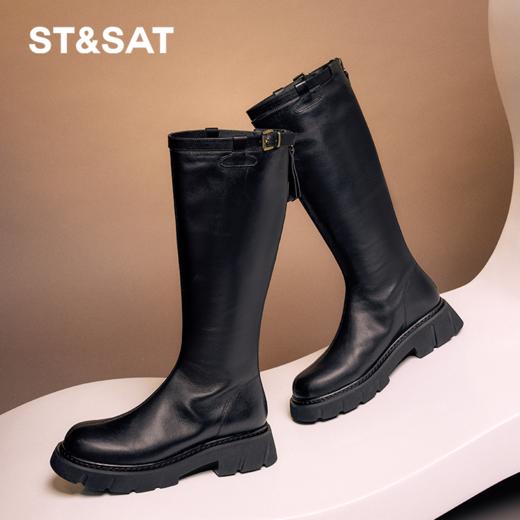 星期六英伦复古扣带长筒靴SS34117569 商品图0