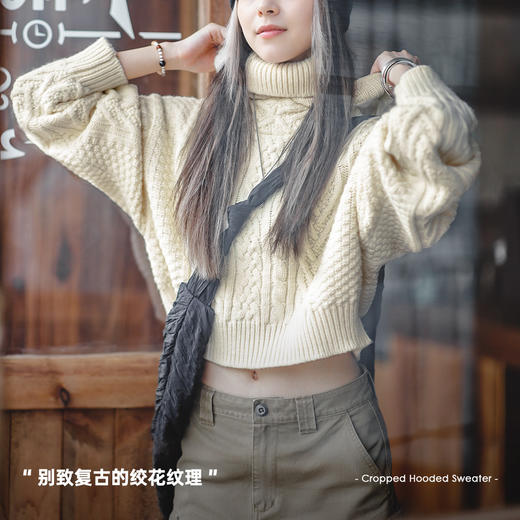 马登女装美式复古连帽高领毛衣秋冬外穿短款堆堆帽针织衫设计感 商品图1