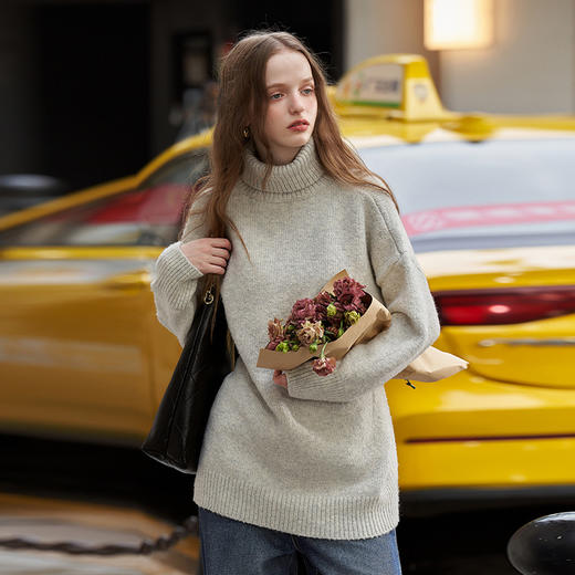 复古高领针织毛衣女秋冬新款港风软糯针织衫宽松慵懒上衣V2232585 商品图0