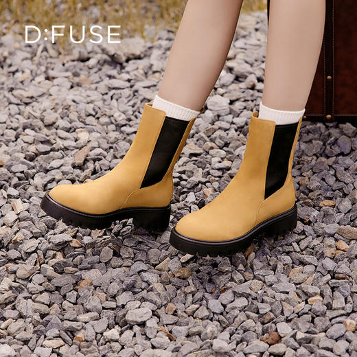 Dfuse迪芙斯冬新款牛皮大黄靴圆头厚底短靴女户外DF34116004 商品图13