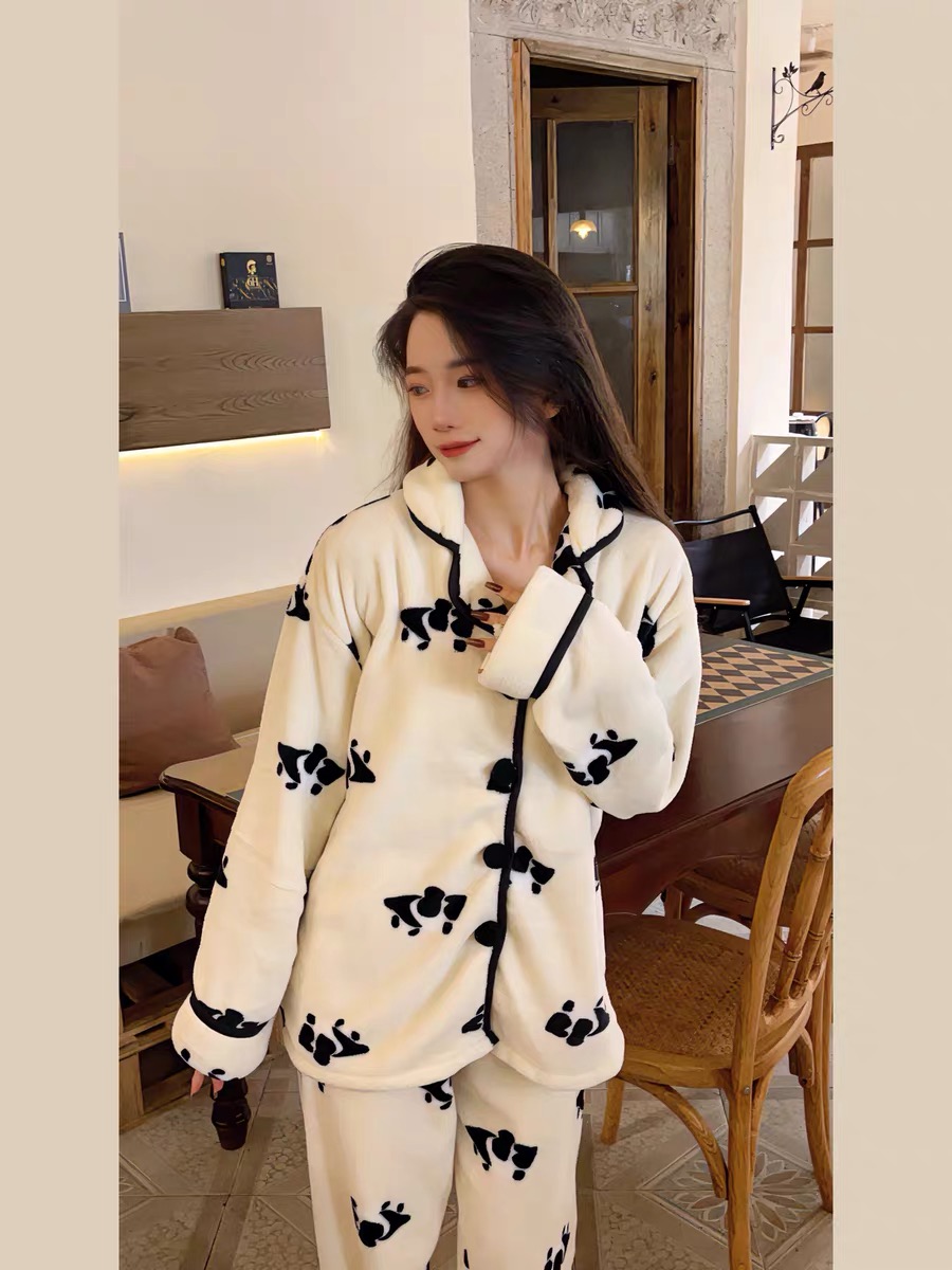 MOMMY KIKO 法兰绒家居服套装 法兰绒熊猫嘭嘭/满印狗